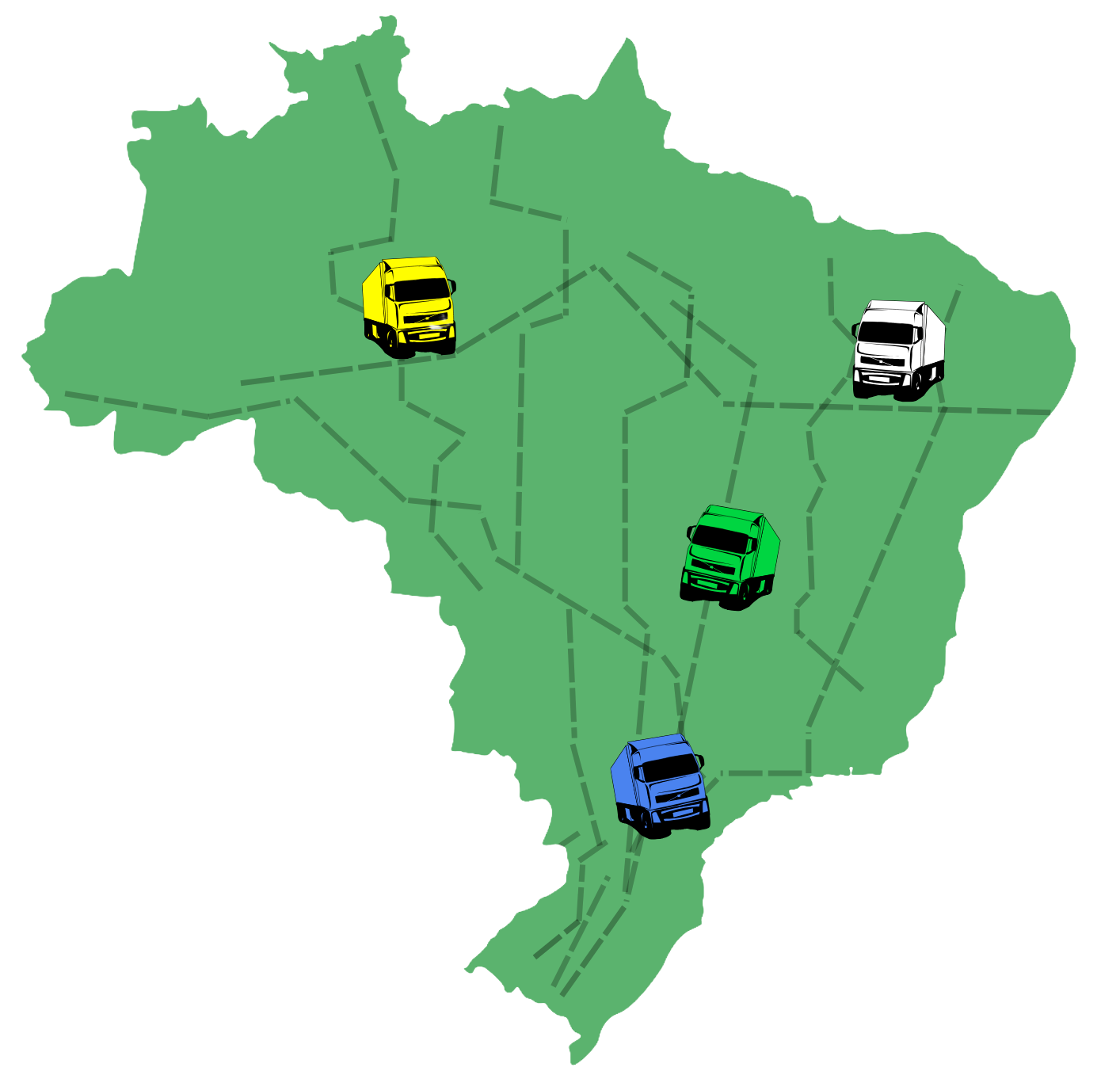 Mapa do Brasil com caminhões